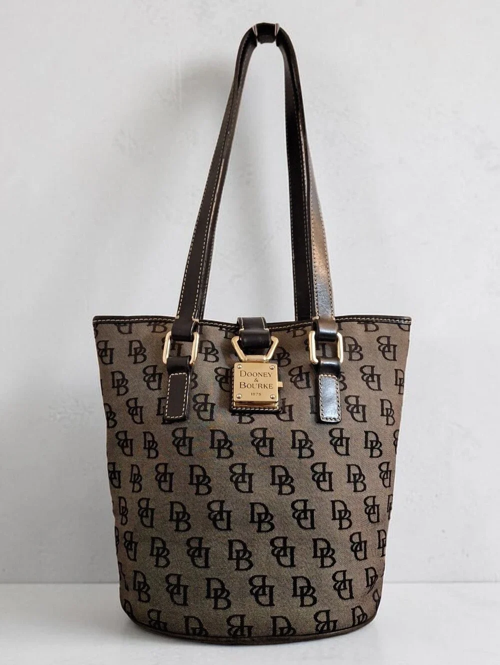 Dooney & Bourke Black Logo Canvas Bucket Tote Bag - Picture 3 of 17